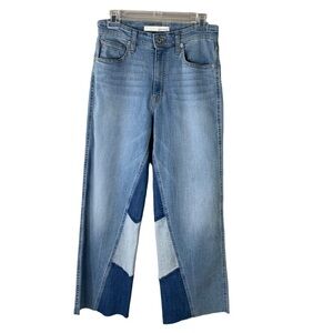 Ella Moss Patchwork Light Dark Wash Crop Flare Jean Frayed Hem Retro BoHo Sz. 27